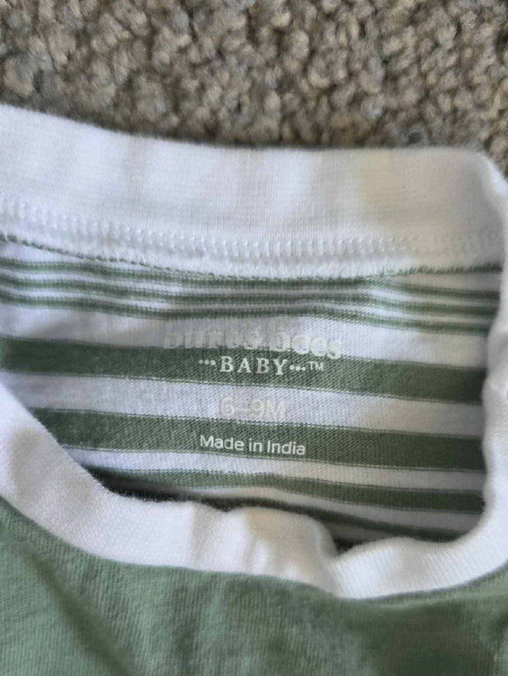 Burt's Bees Baby Green and White Stripe Cotton One-Piece with Orange Pocket